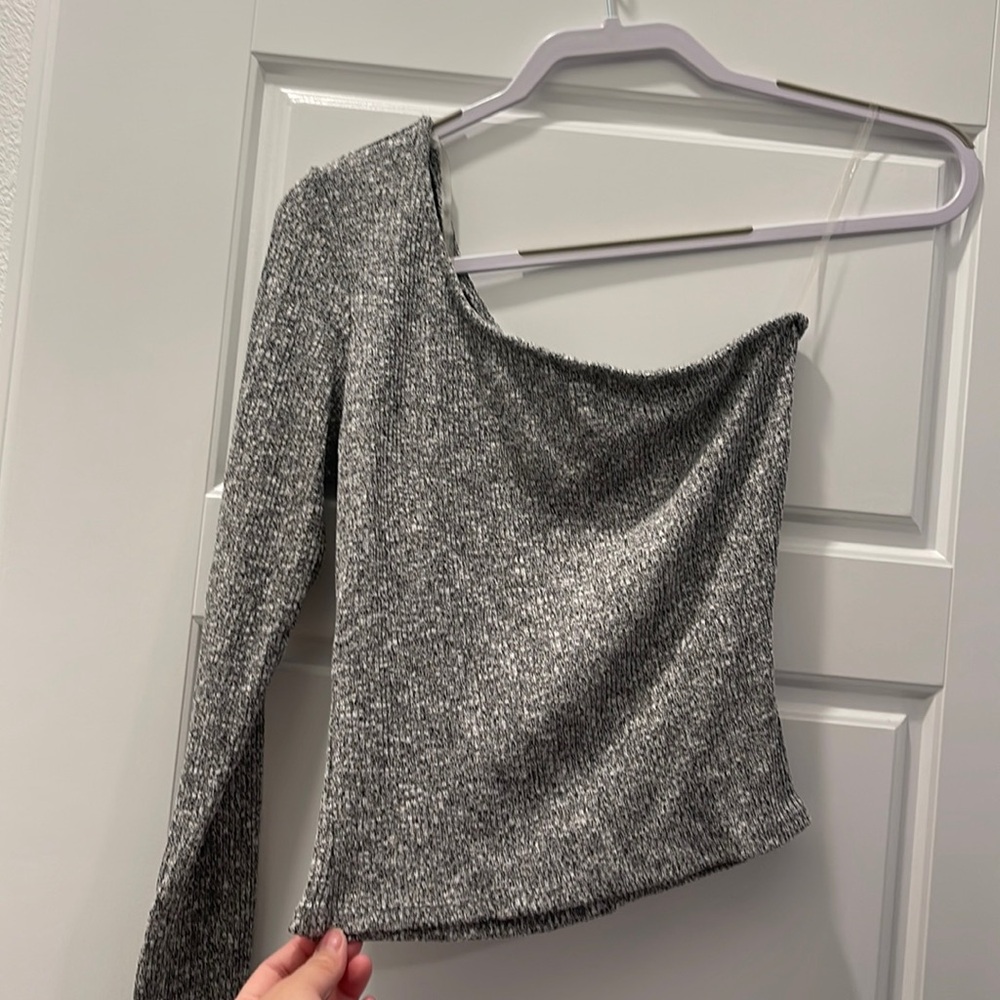 Large grey half shoulder long sleeve top